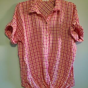 Maurices Pink and White Checkered Shirt